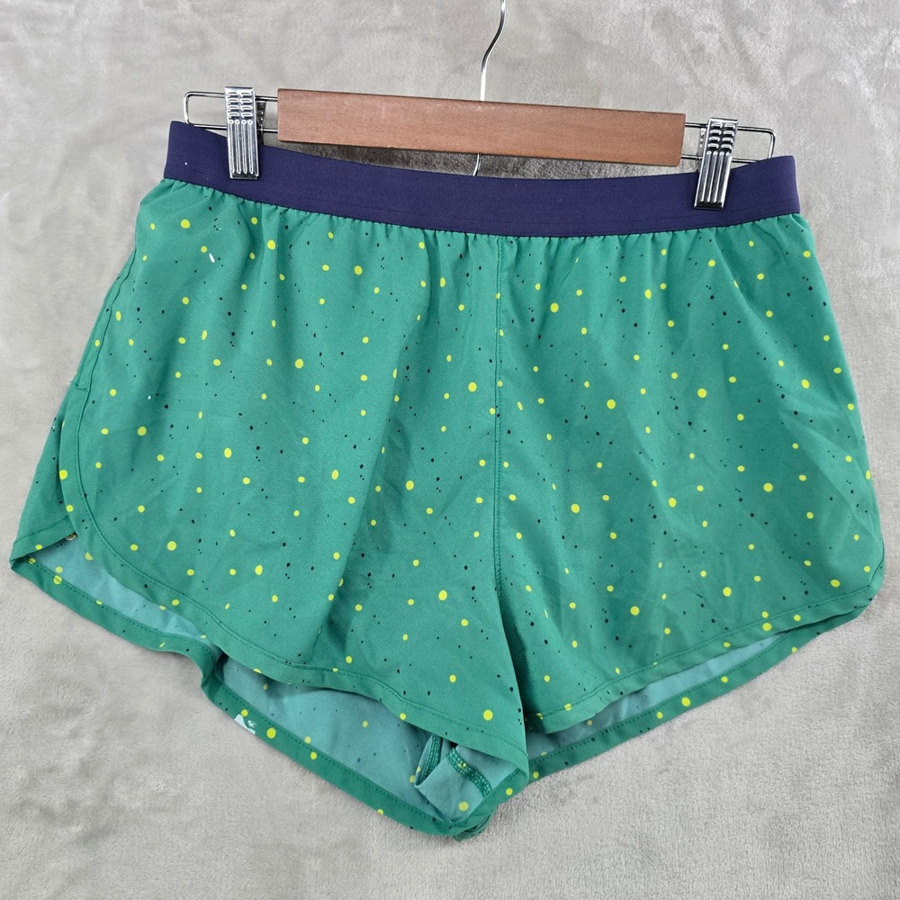 Rabbit Running Shorts Womens Large Green Polka Dot Speckled Athletic 2.5 Inseam